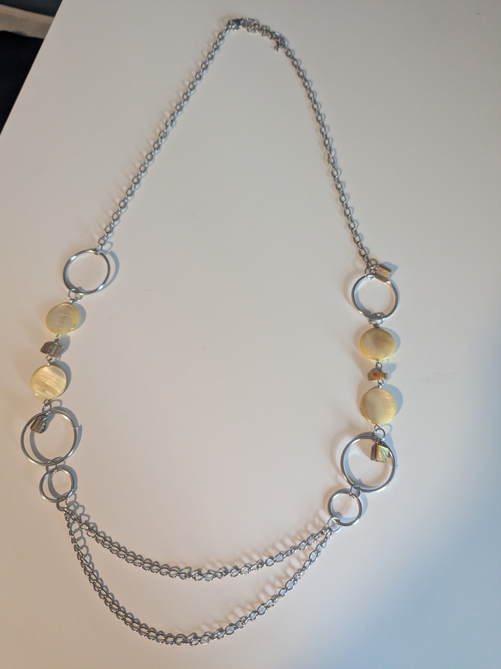 Silver-Tone Long Necklace with Yellow And Brown Accent Stones